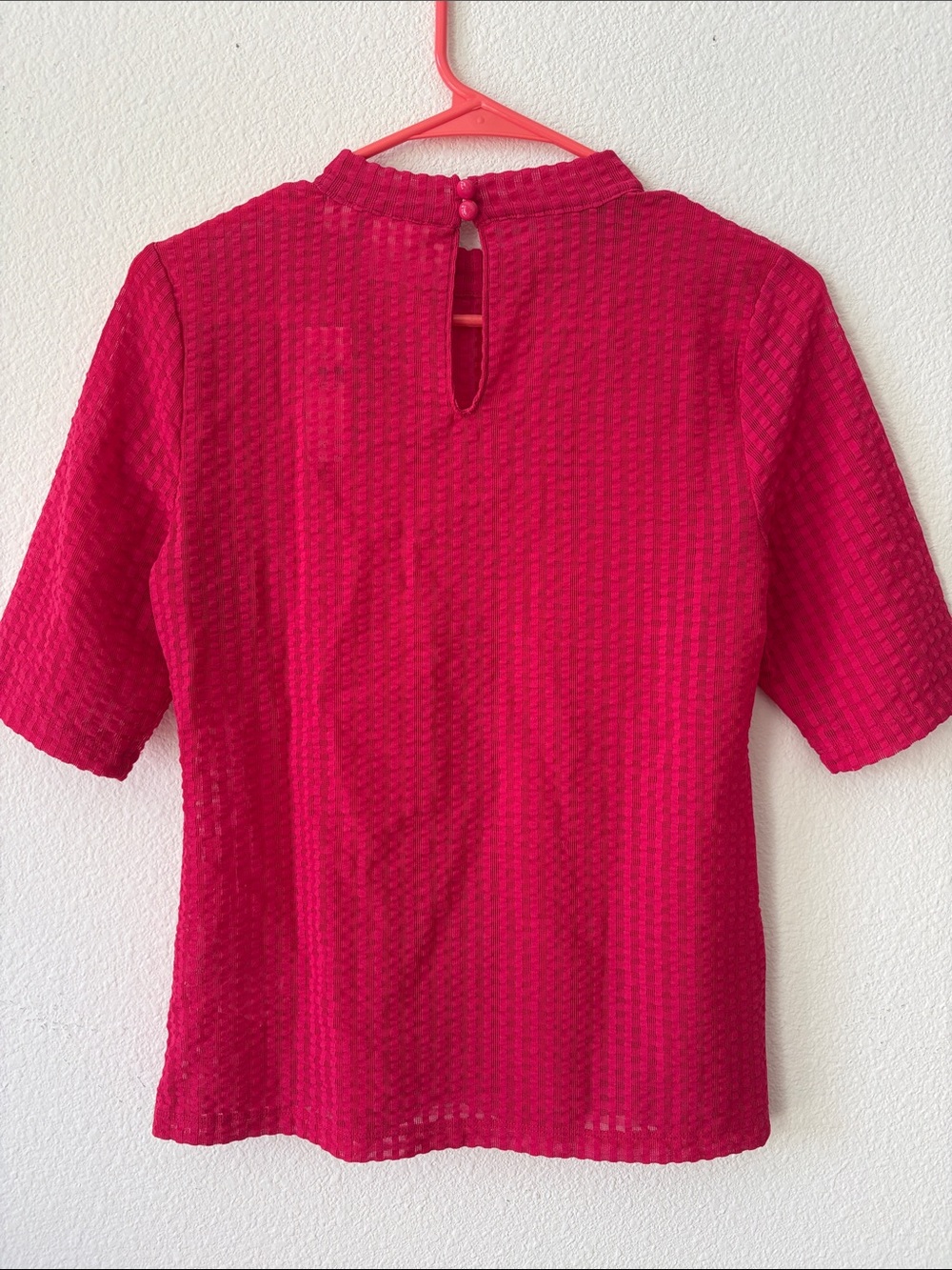 Anthropologie Maeve Womens Fuchsia Textured Mock Neck Sheer Top - Picture 2 of 5